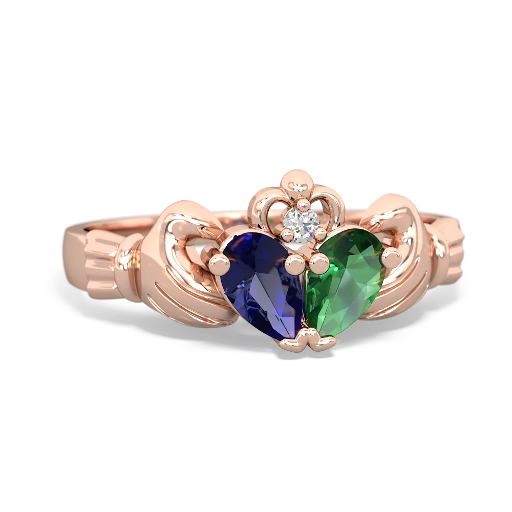 Lab Sapphire 'Our Heart' Claddagh 14K Rose Gold ring R2388