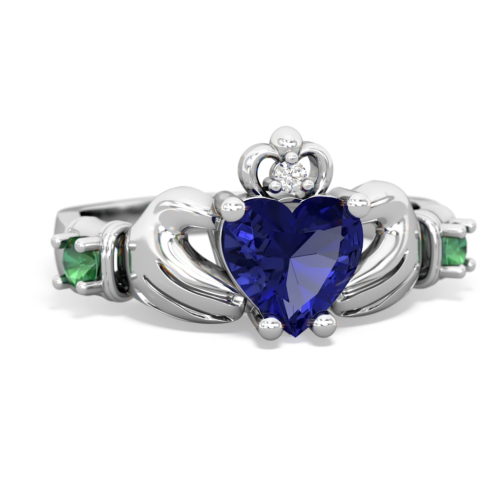 Lab Sapphire Claddagh Keepsake 14K White Gold ring R5245