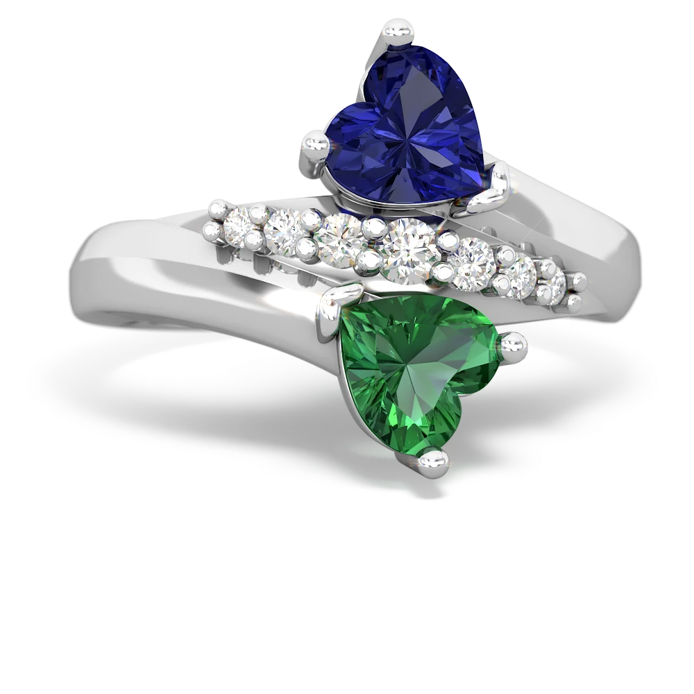 Lab Sapphire Heart To Heart 14K White Gold ring R2064