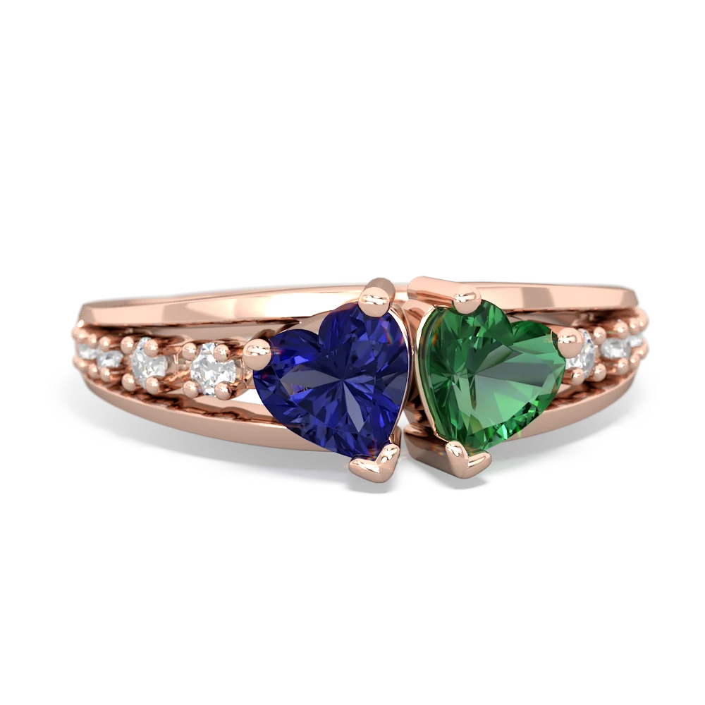 Lab Sapphire Heart To Heart 14K Rose Gold ring R3342