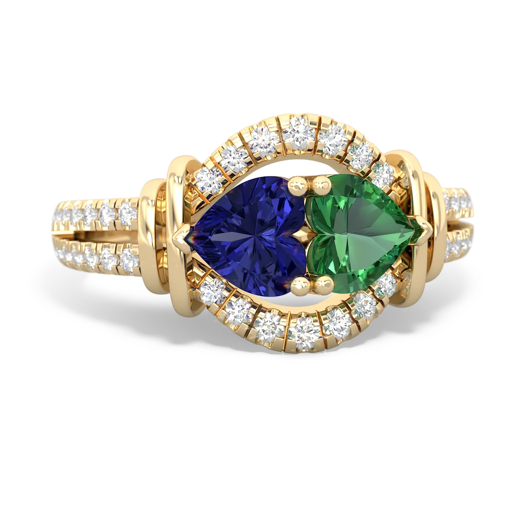 Lab Sapphire Art-Deco Keepsake 14K Yellow Gold ring R5630