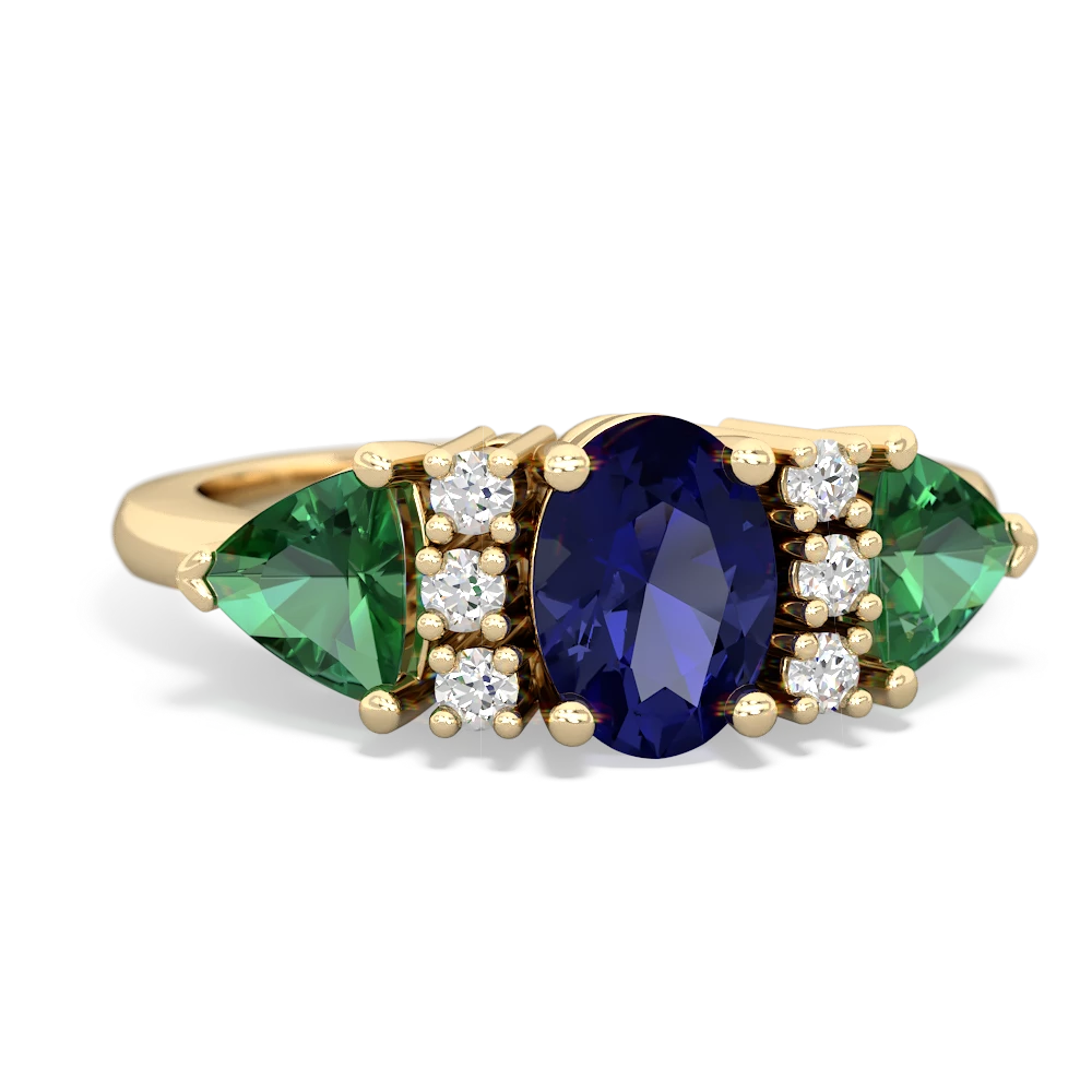 Lab Sapphire Antique Style Three Stone 14K Yellow Gold ring R2186