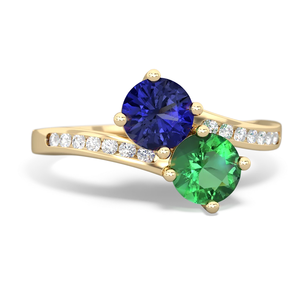 Lab Sapphire Channel Set Two Stone 14K Yellow Gold ring R5303