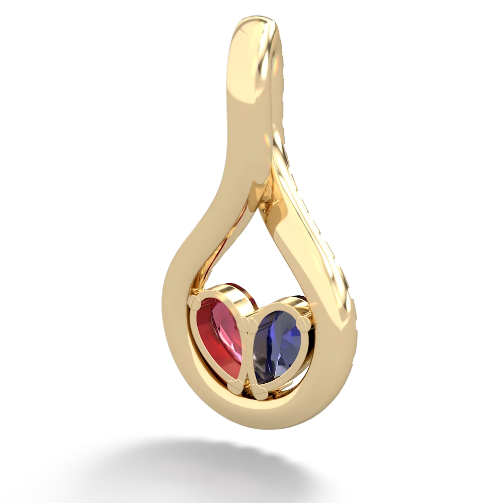 Lab Sapphire Pave Twist 'One Heart' 14K Yellow Gold pendant P5360