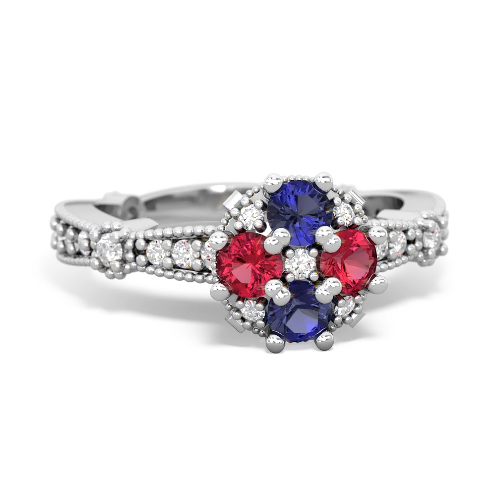 Lab Sapphire Sparkling Tiara Cluster 14K White Gold ring R26293RD