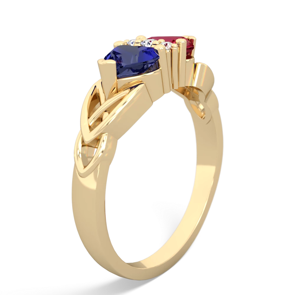 Lab Sapphire Celtic Knot Double Heart 14K Yellow Gold ring R5040