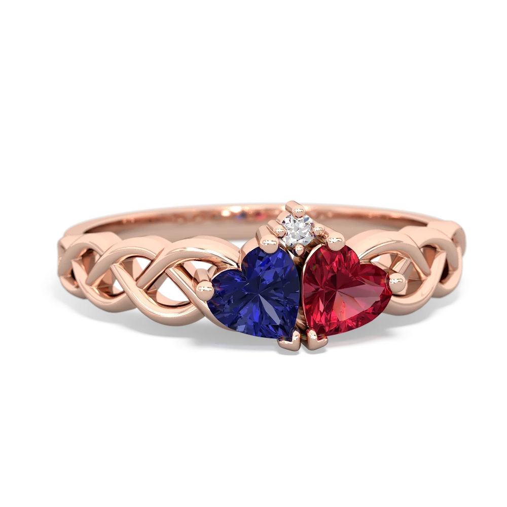 Lab Sapphire Heart To Heart Braid 14K Rose Gold ring R5870