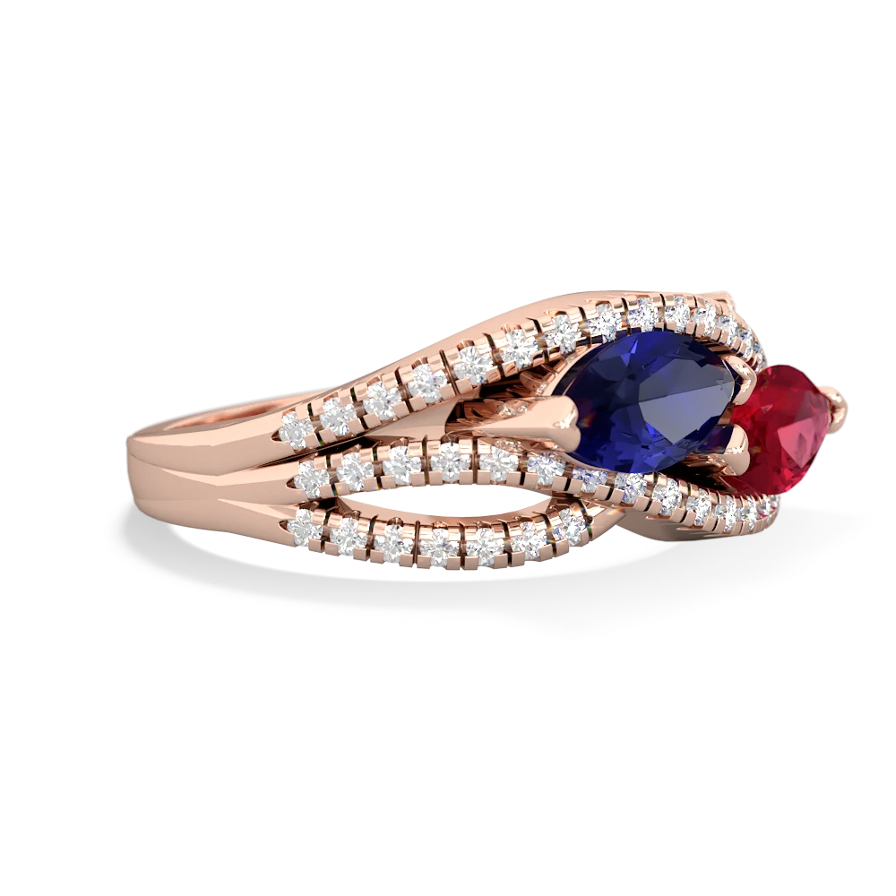 Lab Sapphire Diamond Rivers 14K Rose Gold ring R3070