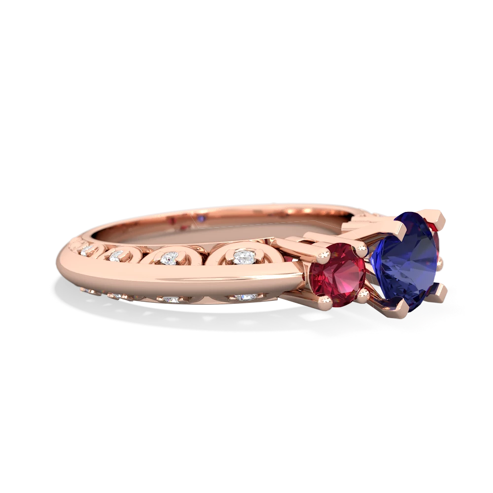 Lab Sapphire Art Deco Eternal Embrace Engagement 14K Rose Gold ring C2003