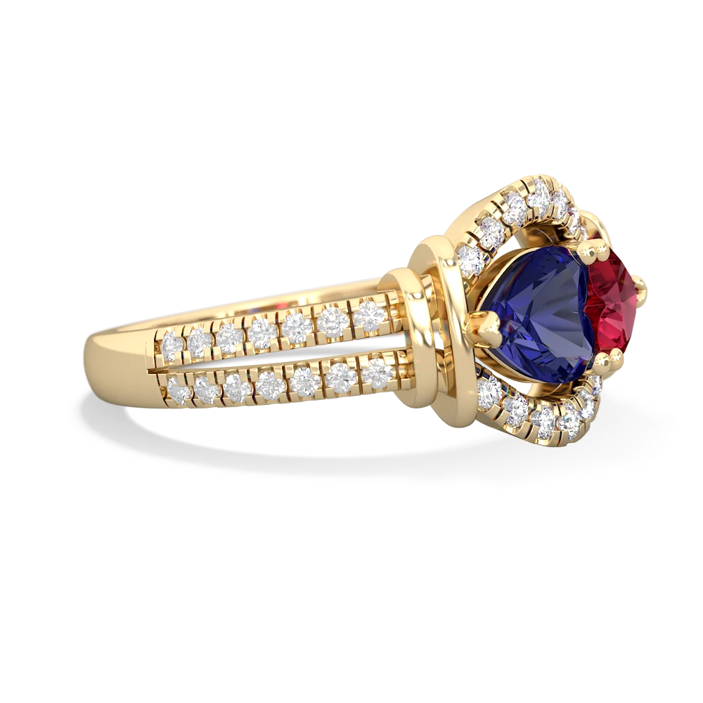 Lab Sapphire Art-Deco Keepsake 14K Yellow Gold ring R5630