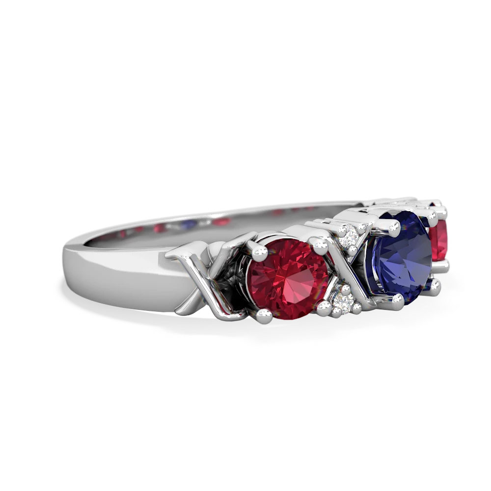 Lab Sapphire Hugs And Kisses 14K White Gold ring R5016