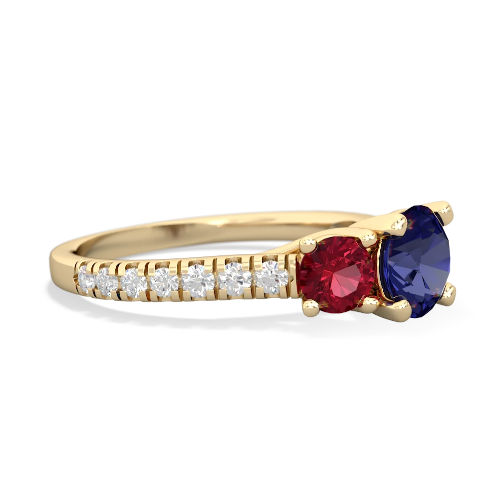 Lab Sapphire Pave Trellis 14K Yellow Gold ring R5500