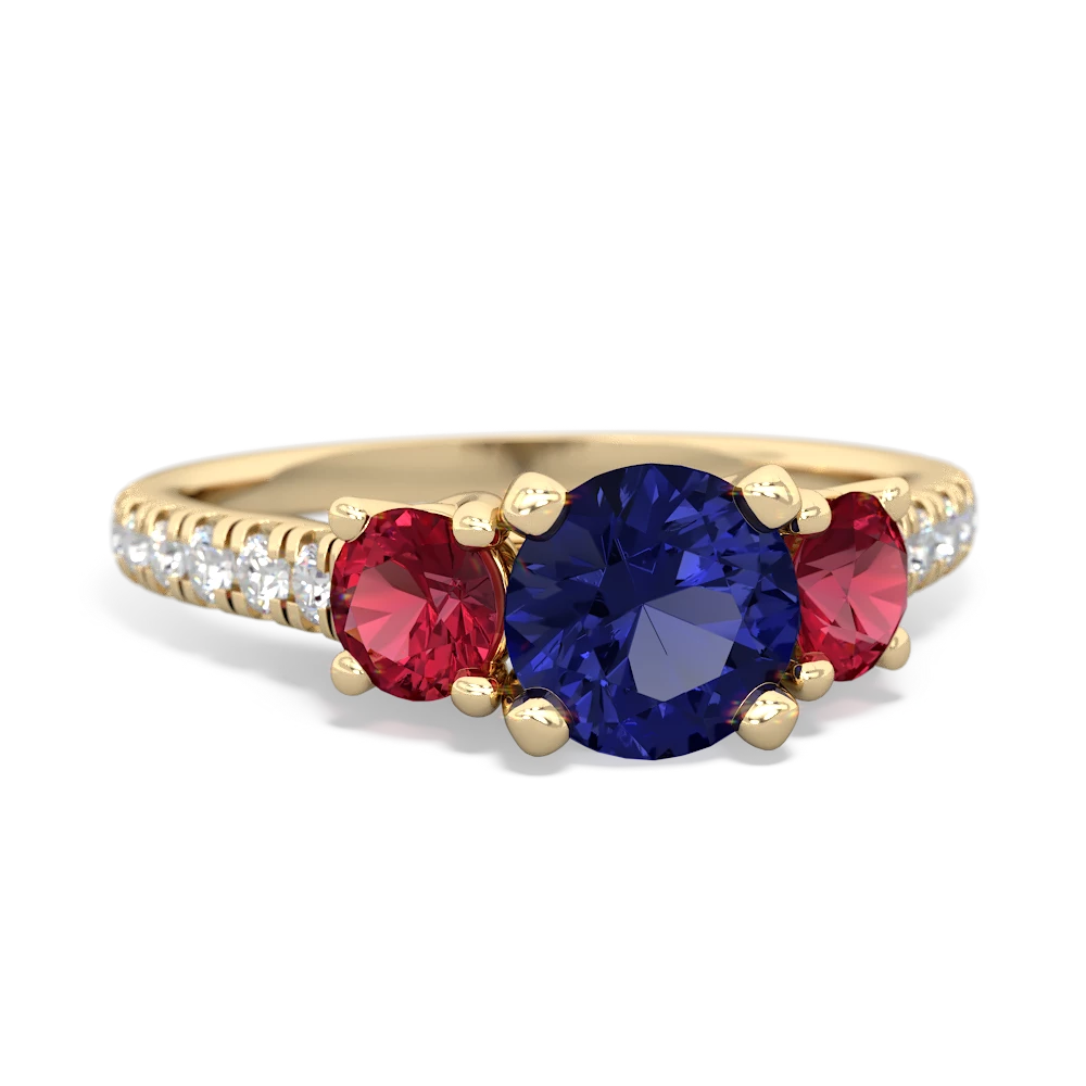 Lab Sapphire Pave Trellis 14K Yellow Gold ring R5500