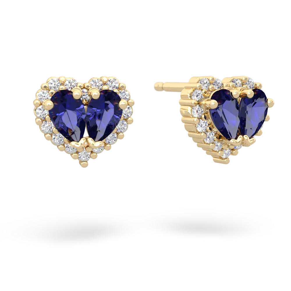 Lab Sapphire Halo 14K Yellow Gold earrings E7008