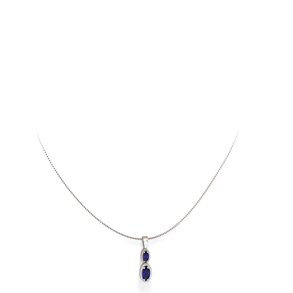 Lab Sapphire Antique-Style Halo 14K White Gold pendant P5700