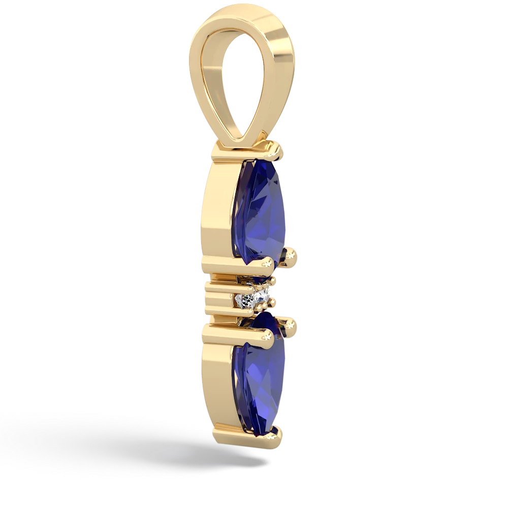 Lab Sapphire Bowtie Drop 14K Yellow Gold pendant P0865