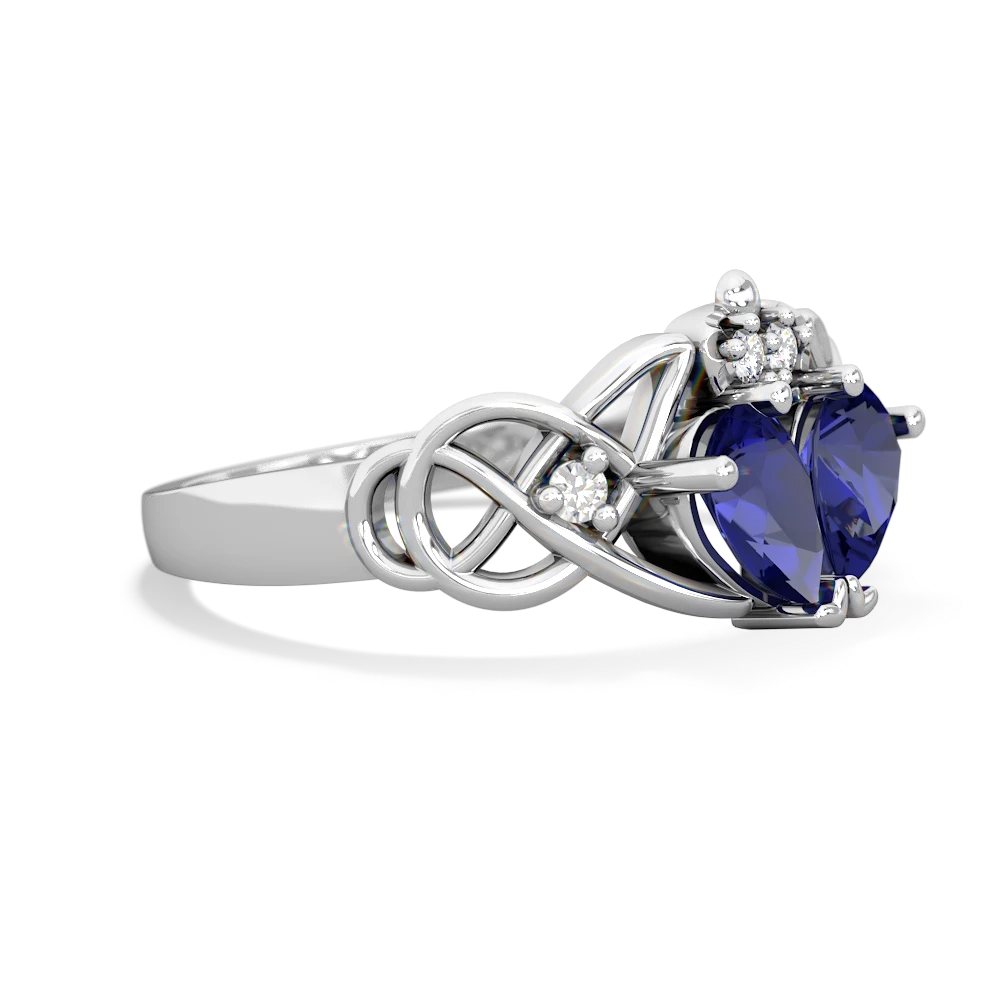 Lab Sapphire 'One Heart' Celtic Knot Claddagh 14K White Gold ring R5322