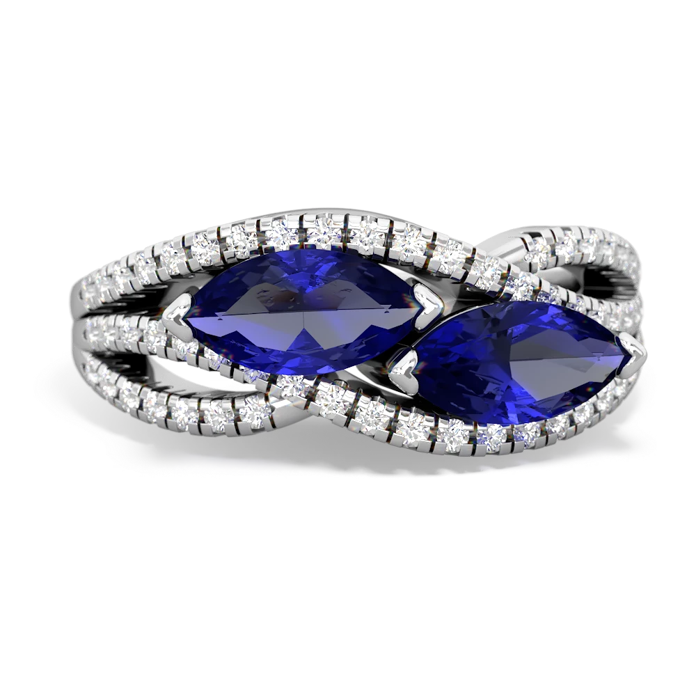 Lab Sapphire Diamond Rivers 14K White Gold ring R3070