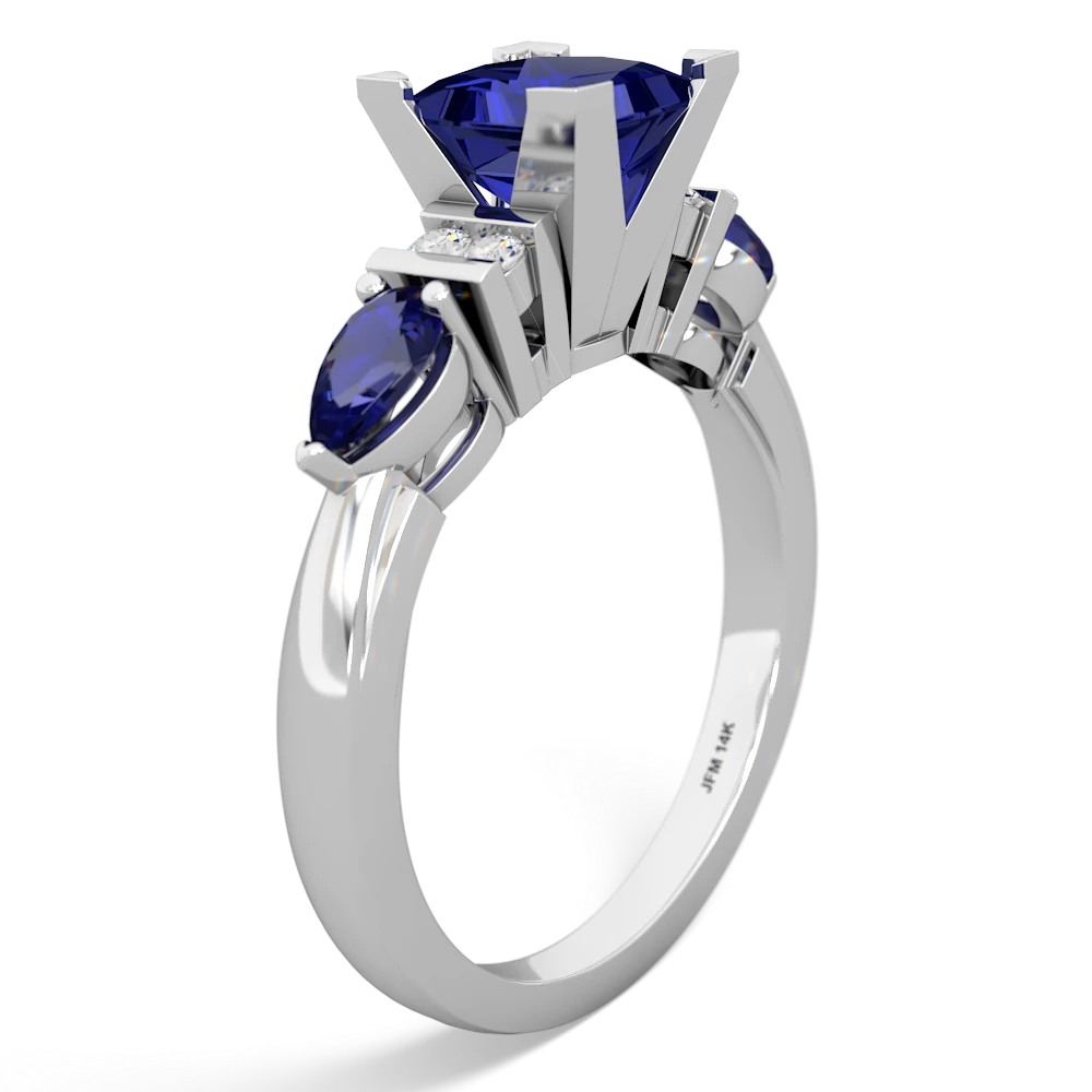 Lab Sapphire 6Mm Princess Eternal Embrace Engagement 14K White Gold ring C2002