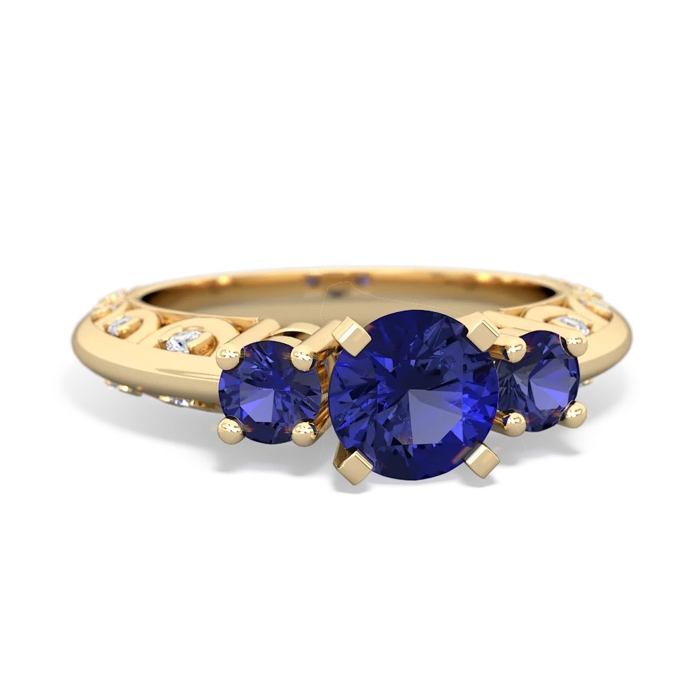 Lab Sapphire Art Deco Eternal Embrace Engagement 14K Yellow Gold ring C2003