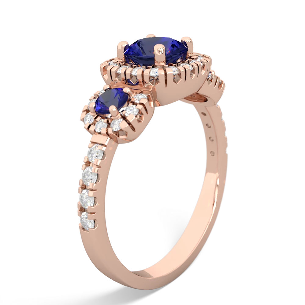 Lab Sapphire Regal Halo 14K Rose Gold ring R5350