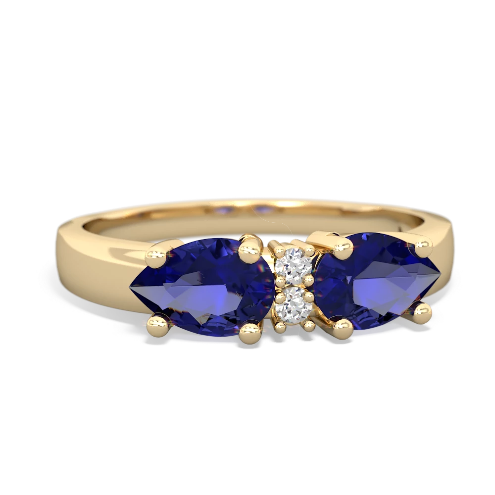 Lab Sapphire Pear Bowtie 14K Yellow Gold ring R0865