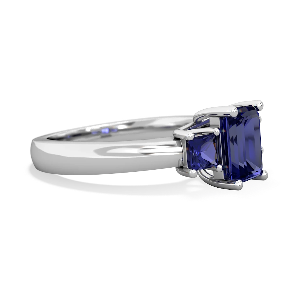 Tanzanite Three Stone Emerald-Cut Trellis 14K White Gold ring R4021