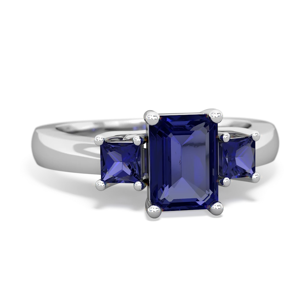 Tanzanite Three Stone Emerald-Cut Trellis 14K White Gold ring R4021