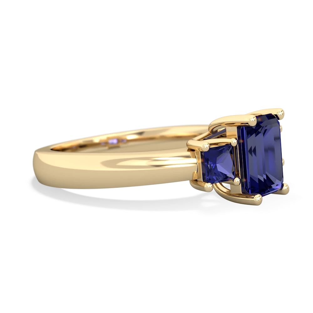 London Topaz Three Stone Emerald-Cut Trellis 14K Yellow Gold ring R4021