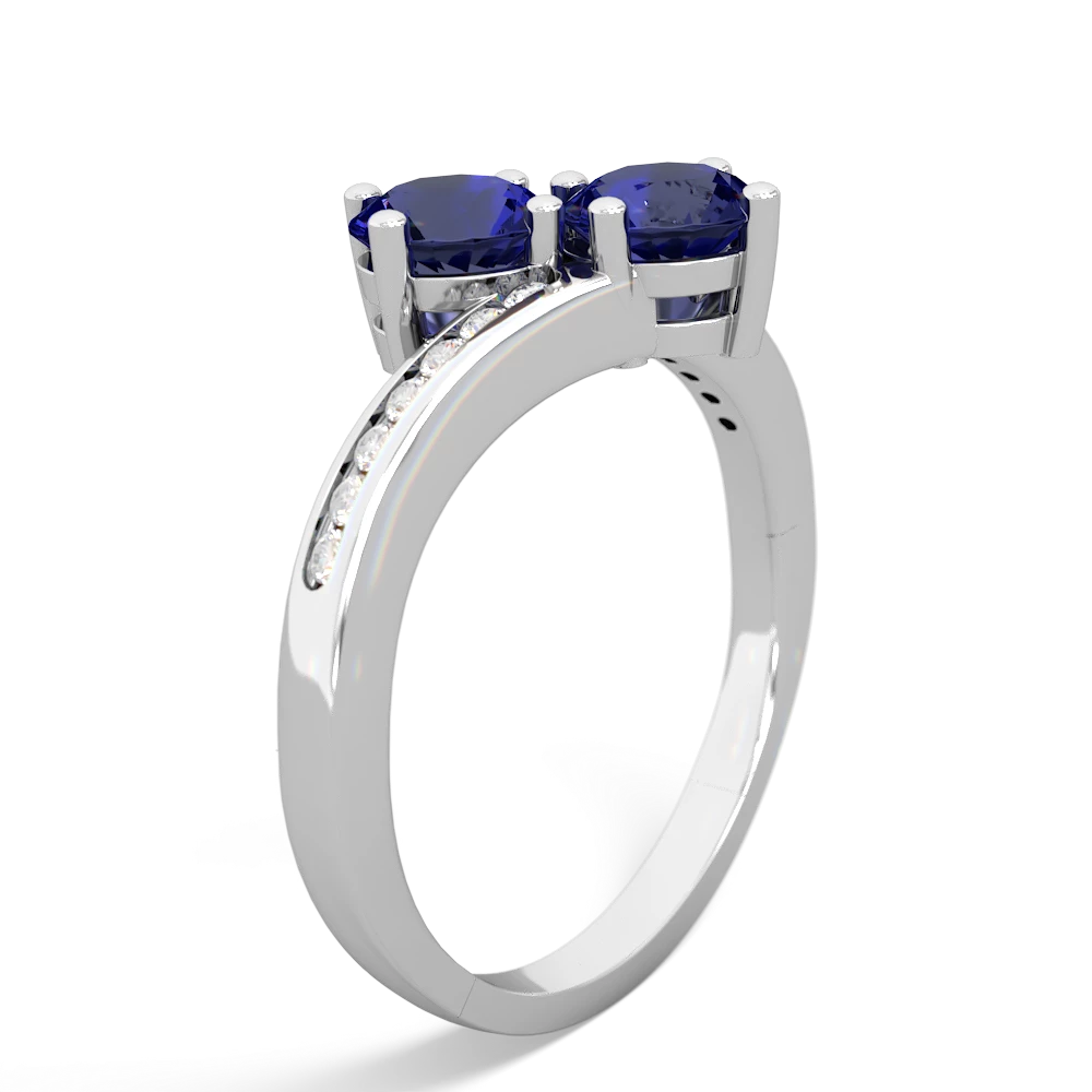 Lab Sapphire Channel Set Two Stone 14K White Gold ring R5303