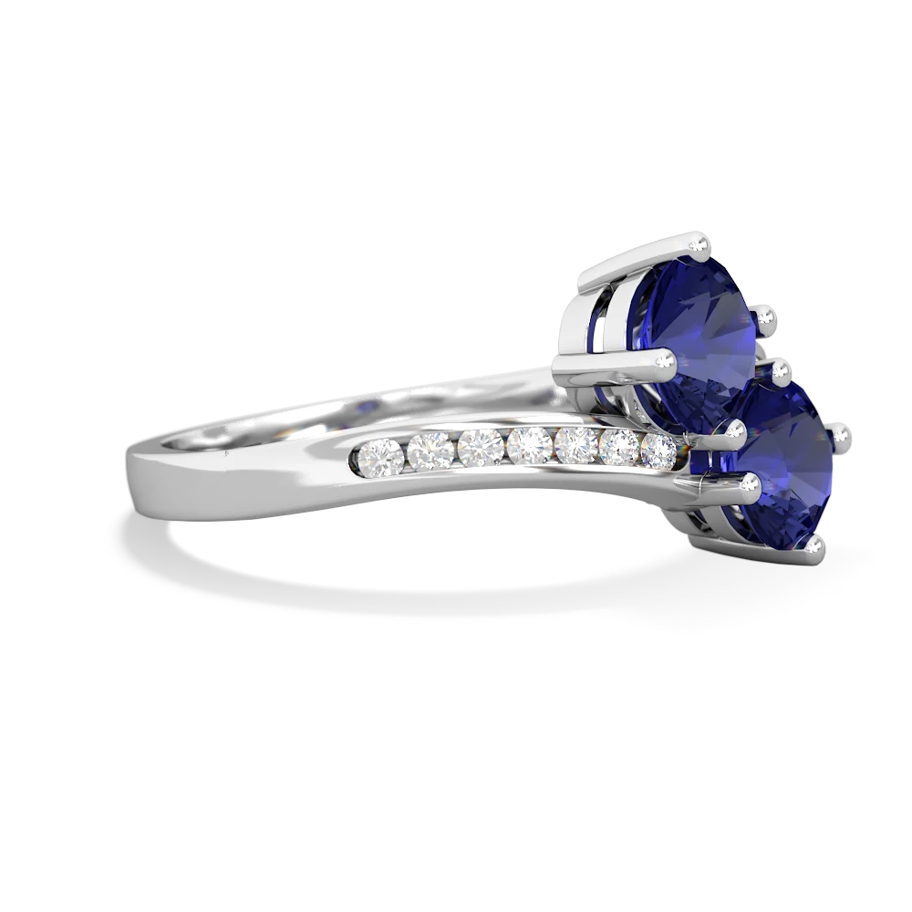 Lab Sapphire Channel Set Two Stone 14K White Gold ring R5303