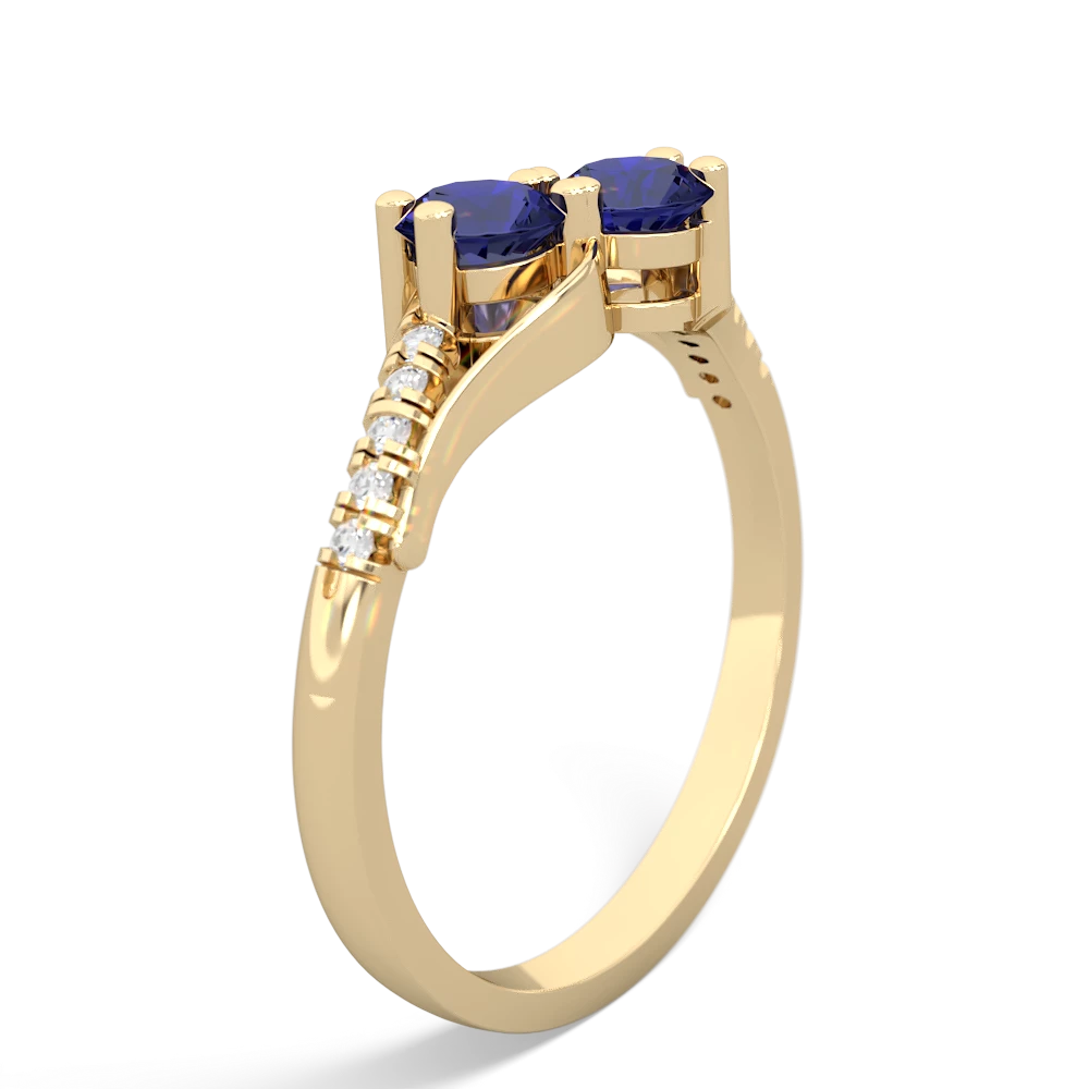 Lab Sapphire Infinity Pave Two Stone 14K Yellow Gold ring R5285