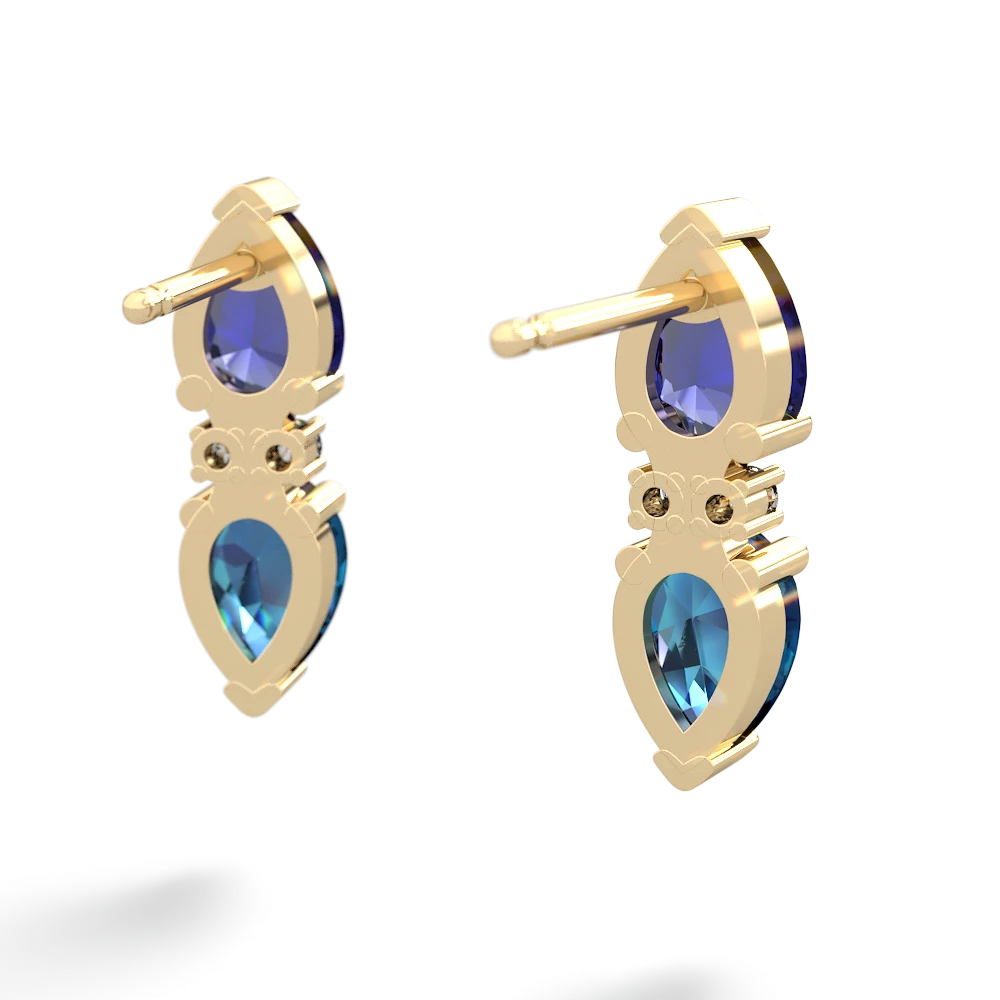 Lab Sapphire Bowtie Drop 14K Yellow Gold earrings E0865