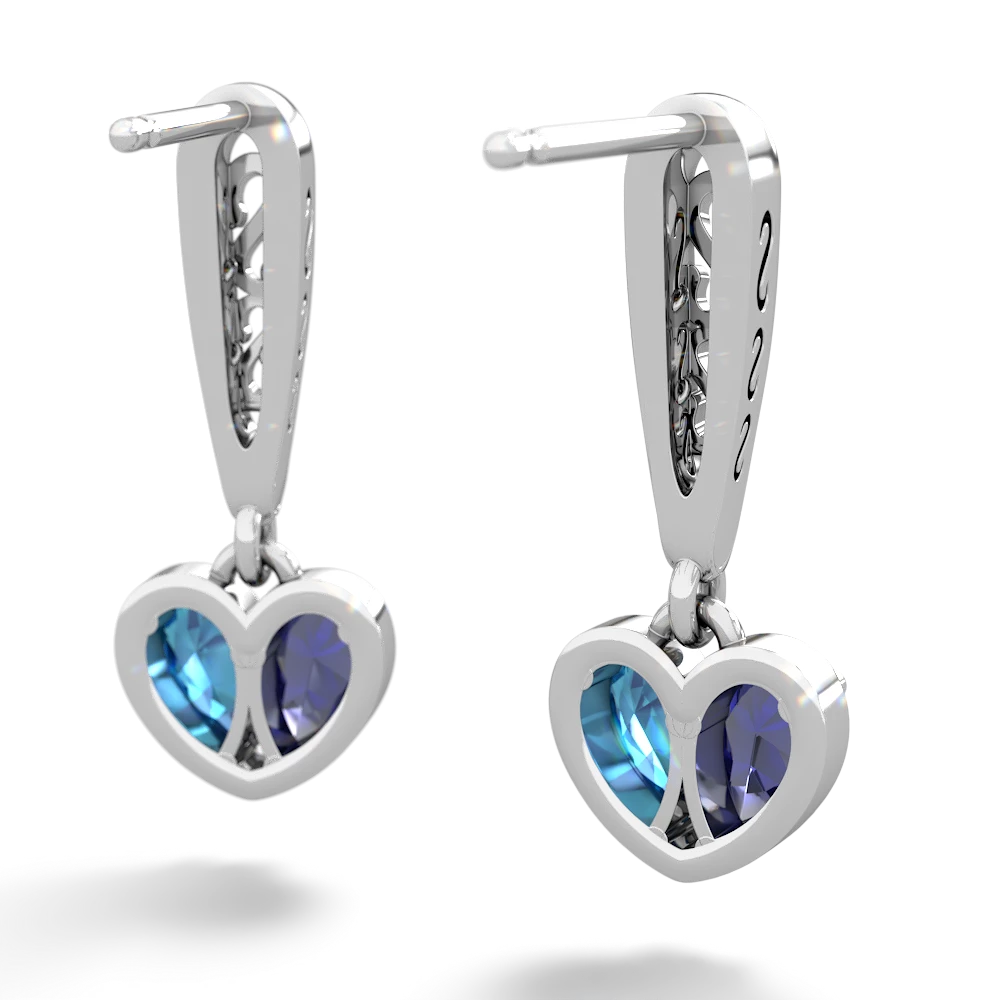 Lab Sapphire Filligree Heart 14K White Gold earrings E5070