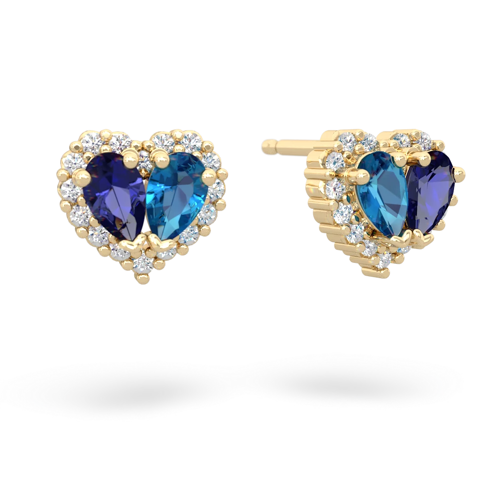 Lab Sapphire Halo 14K Yellow Gold earrings E7008