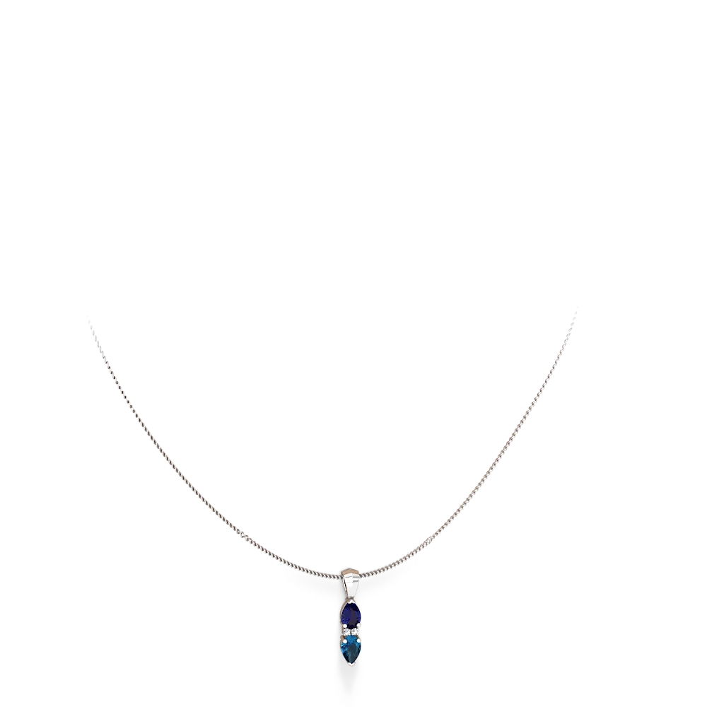 Lab Sapphire Bowtie Drop 14K White Gold pendant P0865