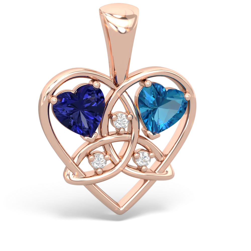 Lab Sapphire Celtic Trinity Heart 14K Rose Gold pendant P5331