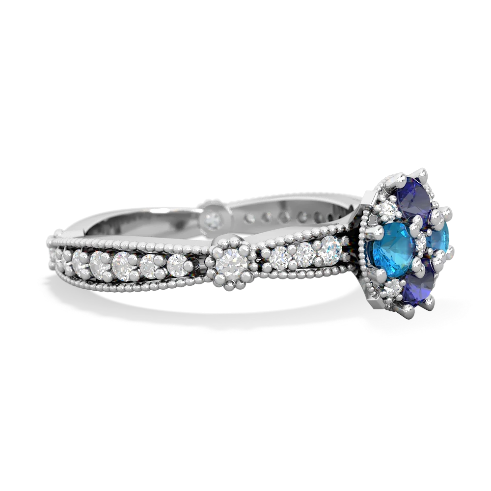 Lab Sapphire Sparkling Tiara Cluster 14K White Gold ring R26293RD