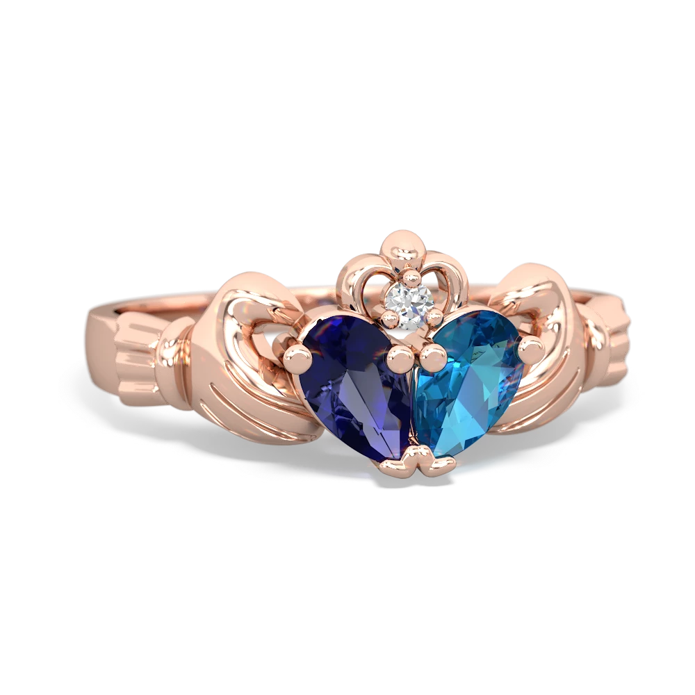 Lab Sapphire 'Our Heart' Claddagh 14K Rose Gold ring R2388