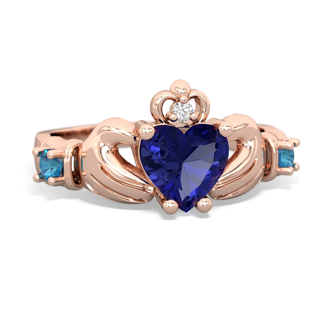 Lab Sapphire Claddagh Keepsake 14K Rose Gold ring R5245