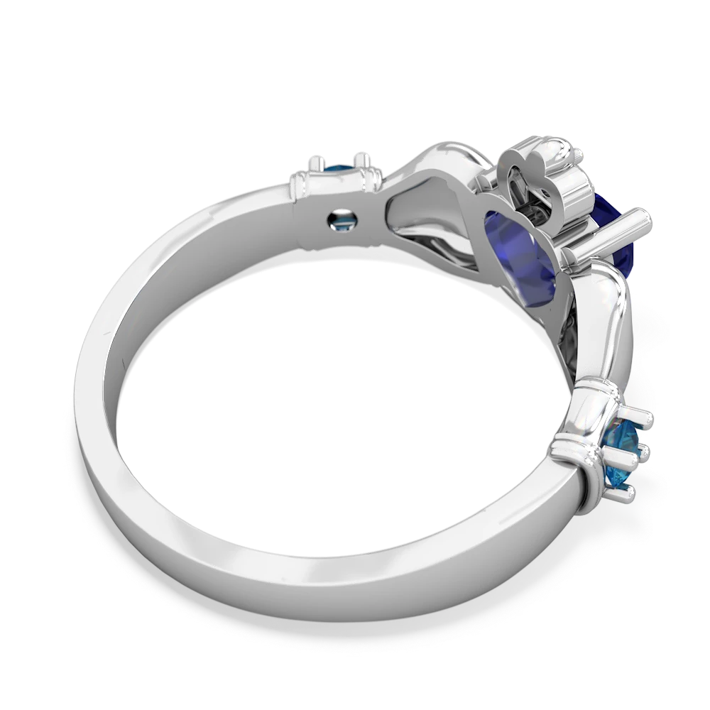 Lab Sapphire Claddagh Keepsake 14K White Gold ring R5245