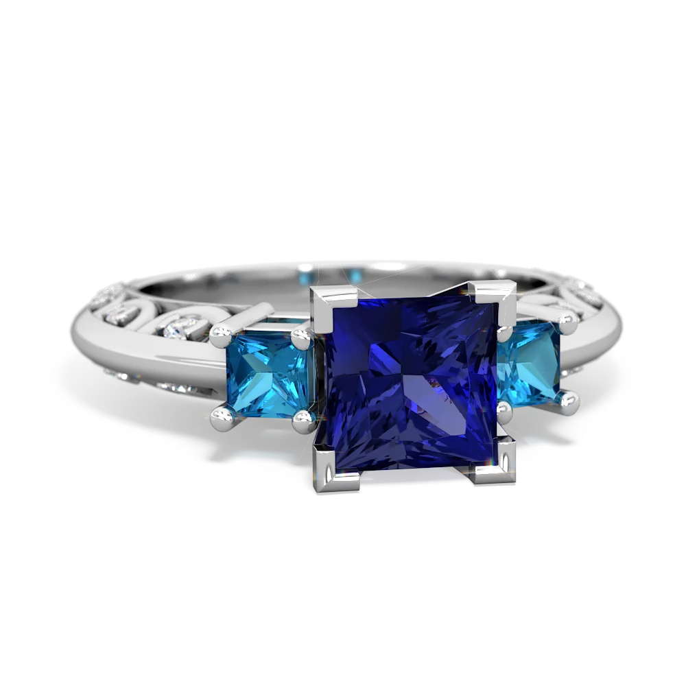 Lab Sapphire Eternal Embrace Engagement 14K White Gold ring C2001