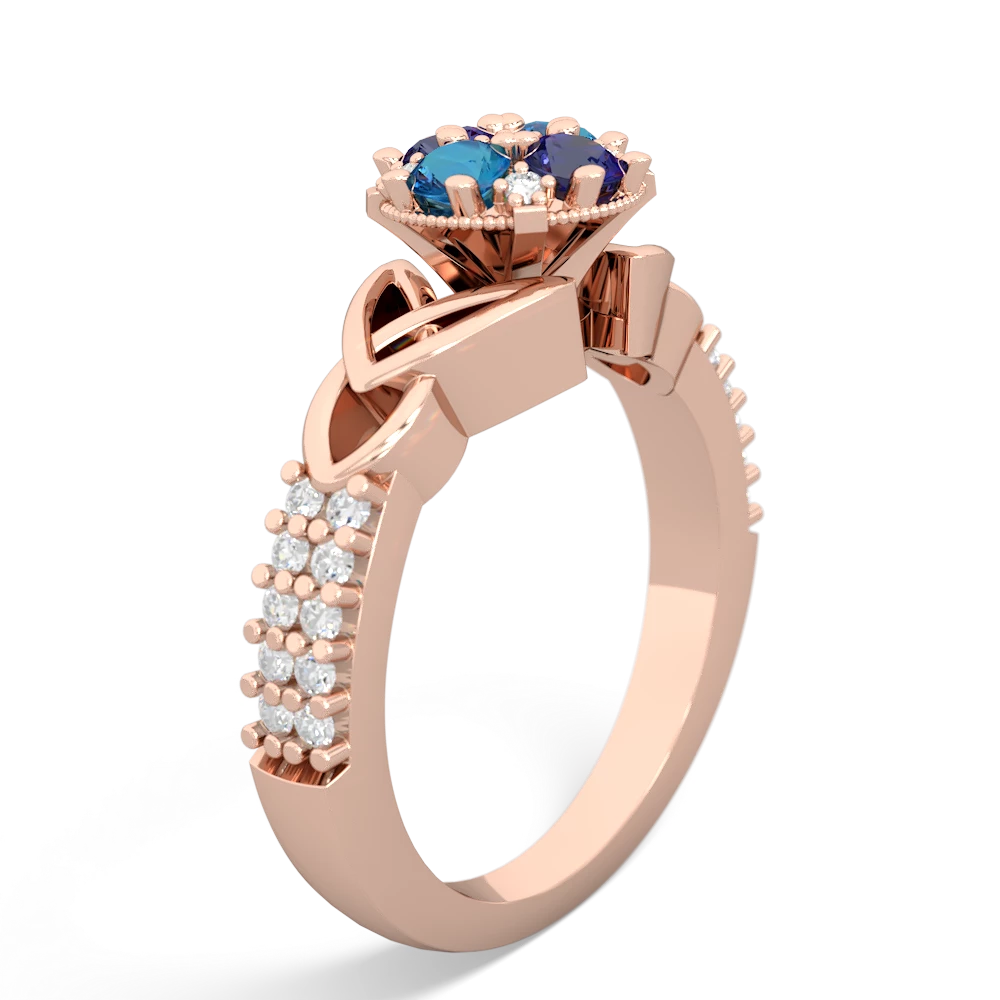 Lab Sapphire Celtic Knot Cluster Engagement 14K Rose Gold ring R26443RD