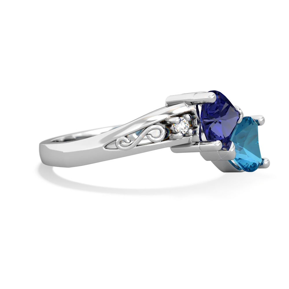 Lab Sapphire Snuggling Hearts 14K White Gold ring R2178