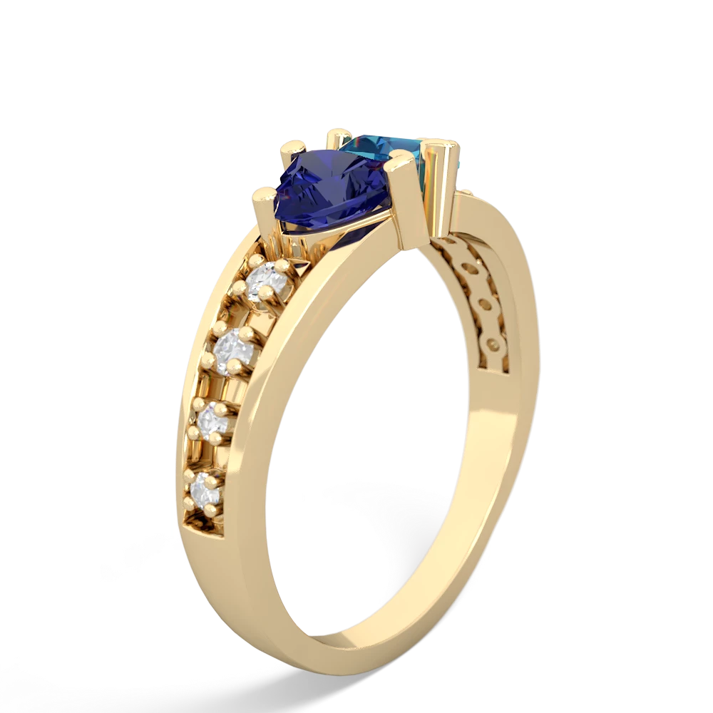 Lab Sapphire Heart To Heart 14K Yellow Gold ring R3342