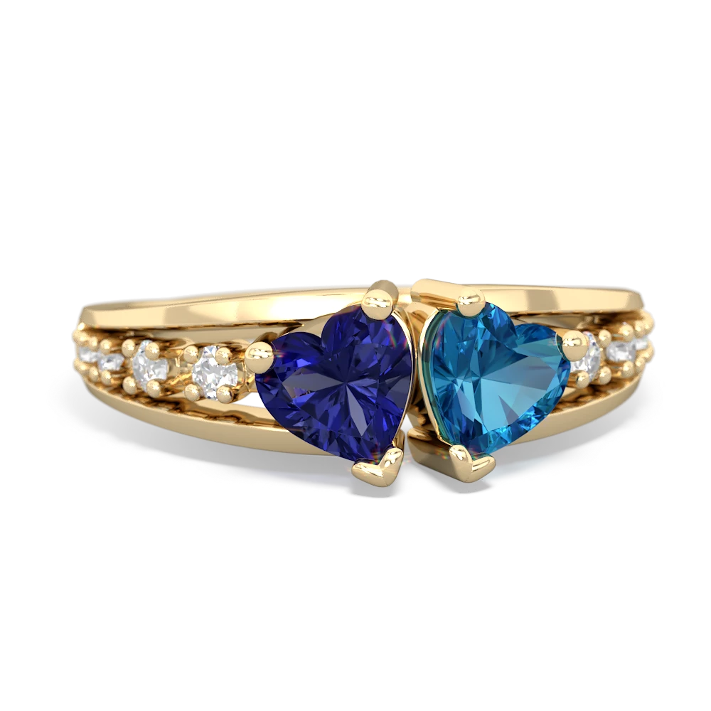 Lab Sapphire Heart To Heart 14K Yellow Gold ring R3342