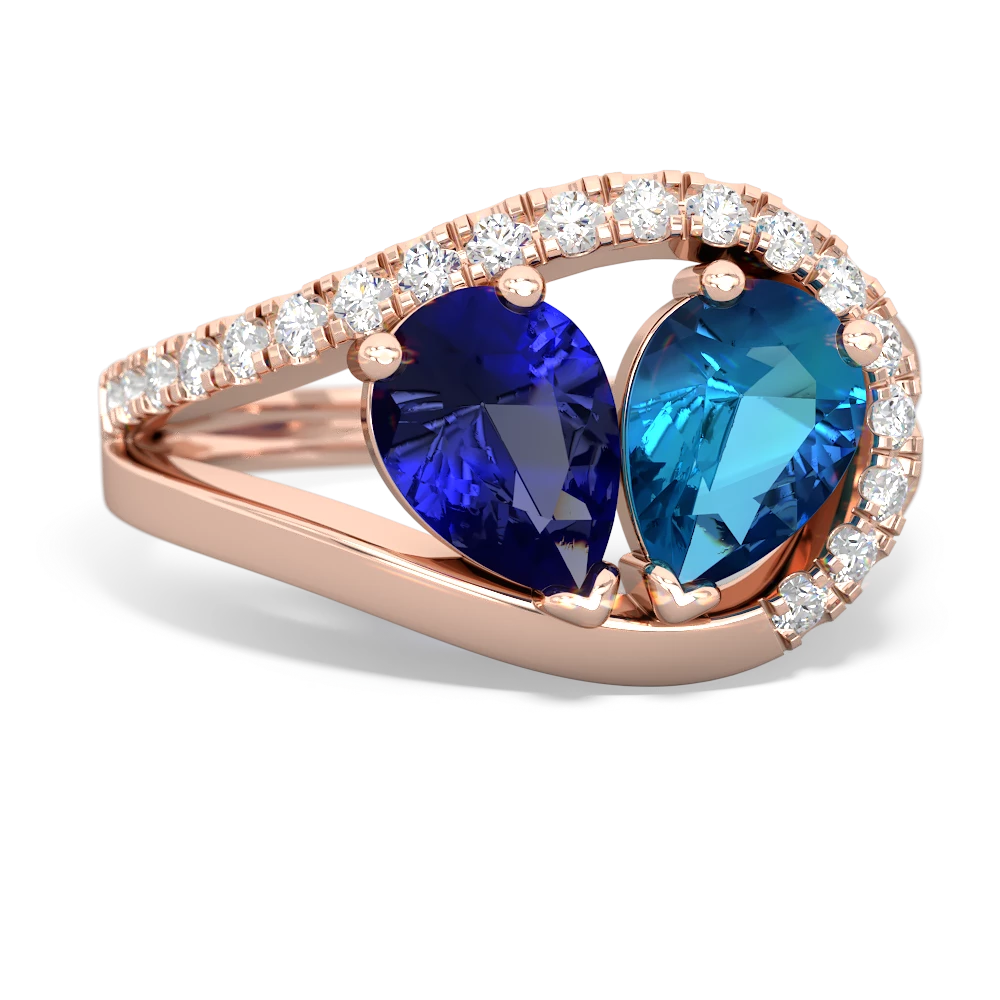 Lab Sapphire Nestled Heart Keepsake 14K Rose Gold ring R5650