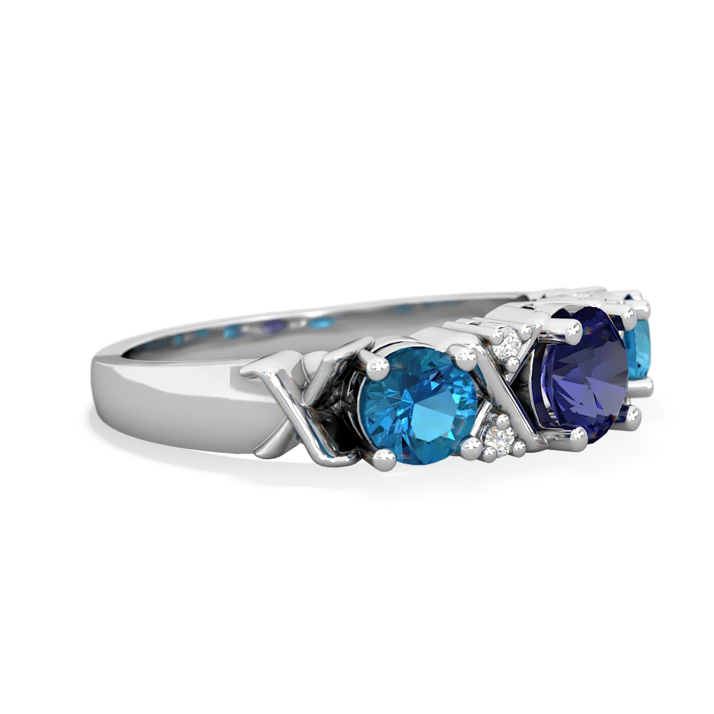 Lab Sapphire Hugs And Kisses 14K White Gold ring R5016