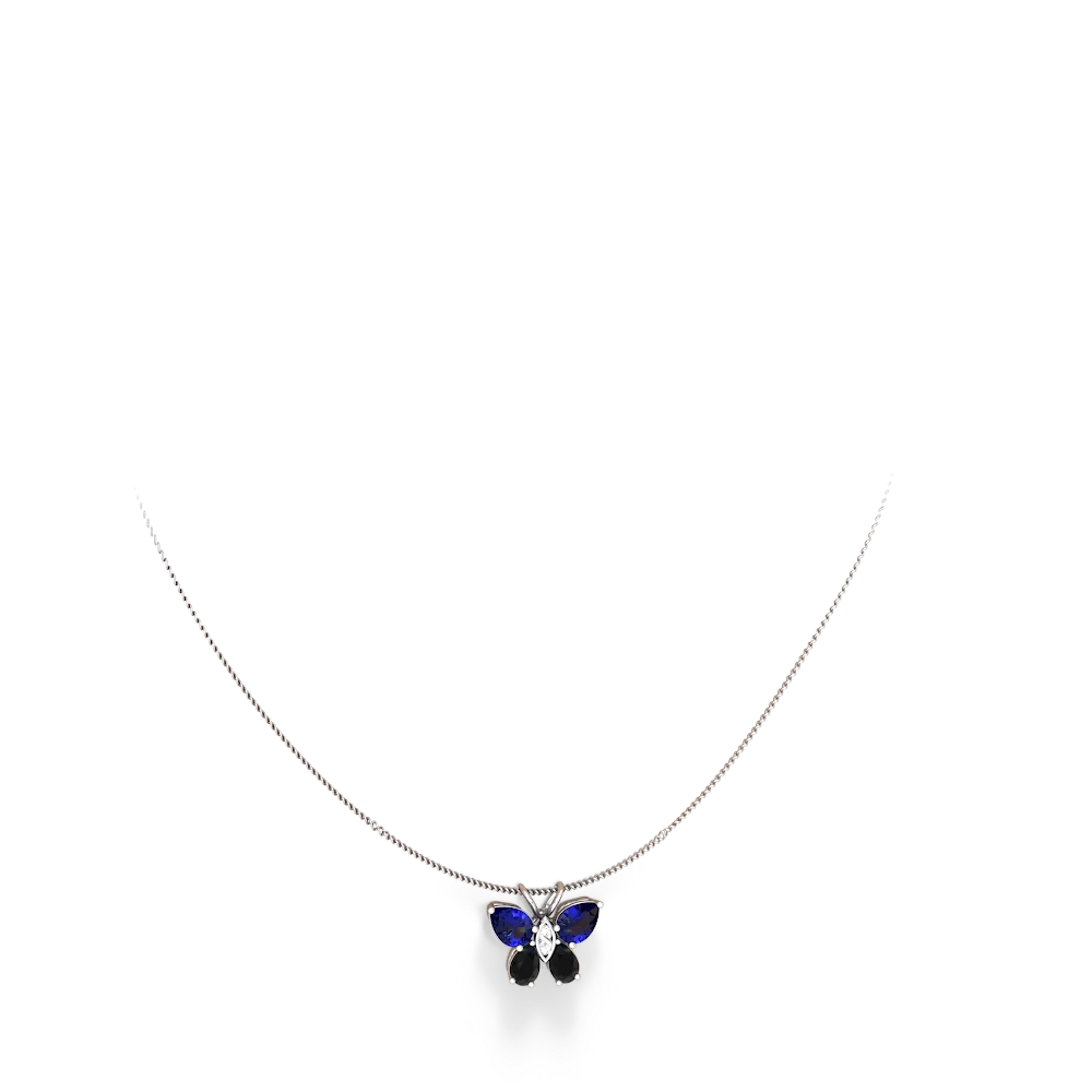 Lab Sapphire Butterfly 14K White Gold pendant P2215