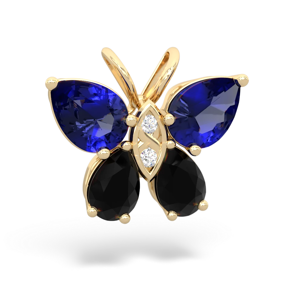 Lab Sapphire Butterfly 14K Yellow Gold pendant P2215